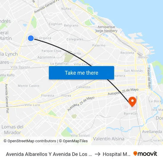 Avenida Albarellos Y Avenida De Los Constituyentes to Hospital Moyano map