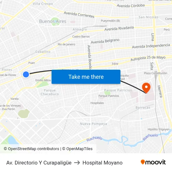 Av. Directorio Y Curapaligüe to Hospital Moyano map