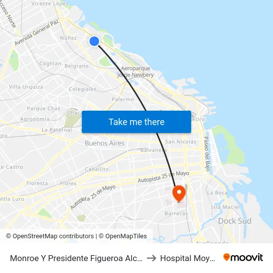 Monroe Y Presidente Figueroa Alcorta to Hospital Moyano map