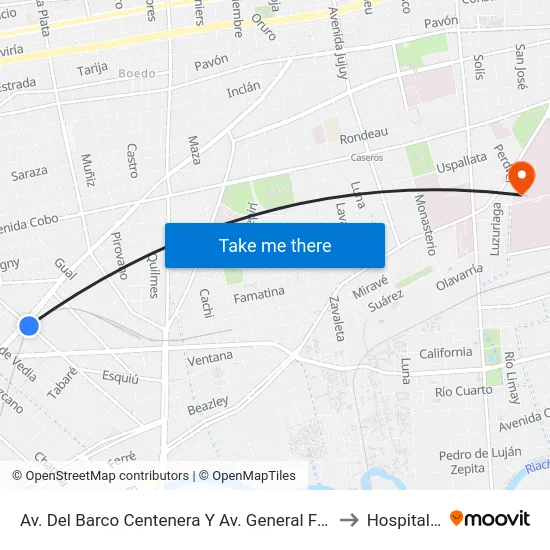 Av. Del Barco Centenera Y Av. General Francisco Fernández De La Cruz to Hospital Moyano map