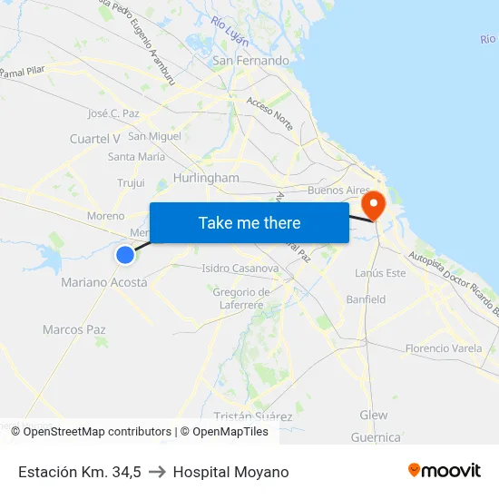 Estación Km. 34,5 to Hospital Moyano map