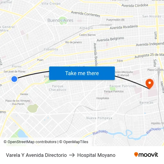 Varela Y Avenida Directorio to Hospital Moyano map