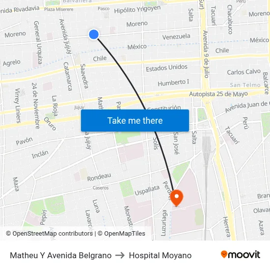 Matheu Y Avenida Belgrano to Hospital Moyano map
