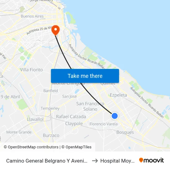 Camino General Belgrano Y Avenida 14 to Hospital Moyano map