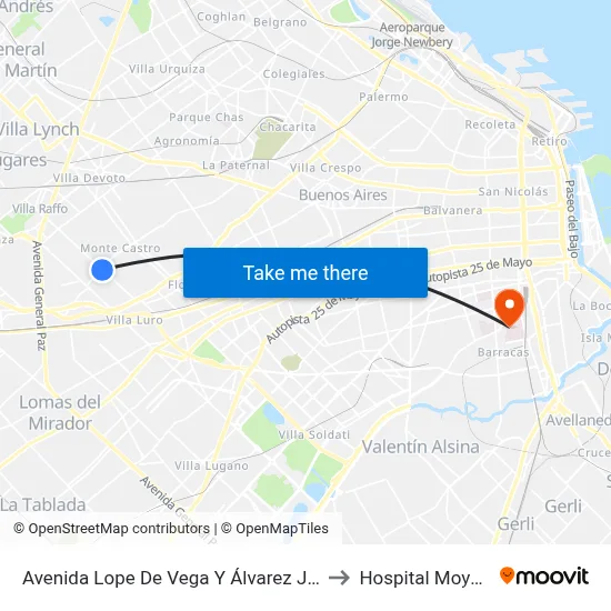 Avenida Lope De Vega Y Álvarez Jonte to Hospital Moyano map