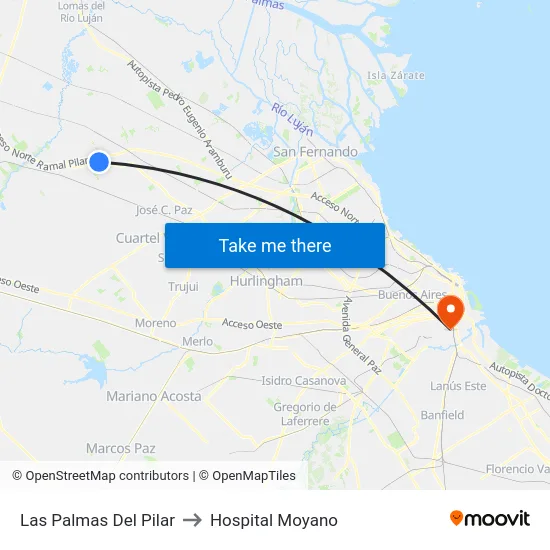 Las Palmas Del Pilar to Hospital Moyano map