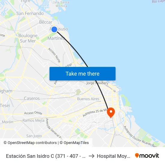 Estación San Isidro C (371 - 407 - 707) to Hospital Moyano map