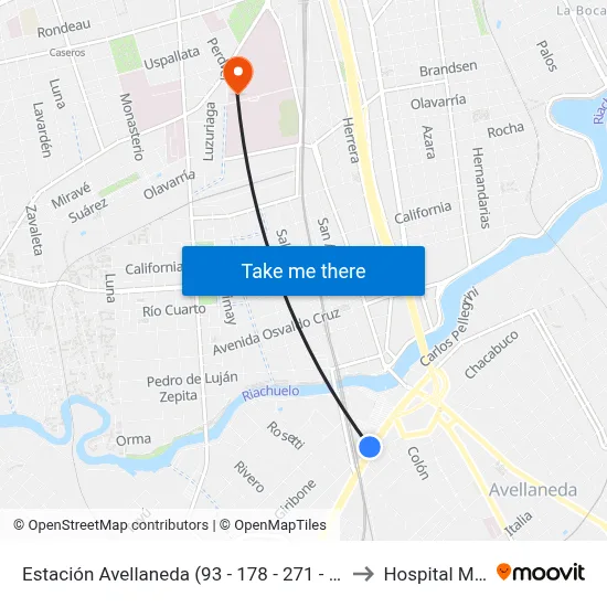 Estación Avellaneda (93 - 178 - 271 - 373 - 421 - 570) to Hospital Moyano map