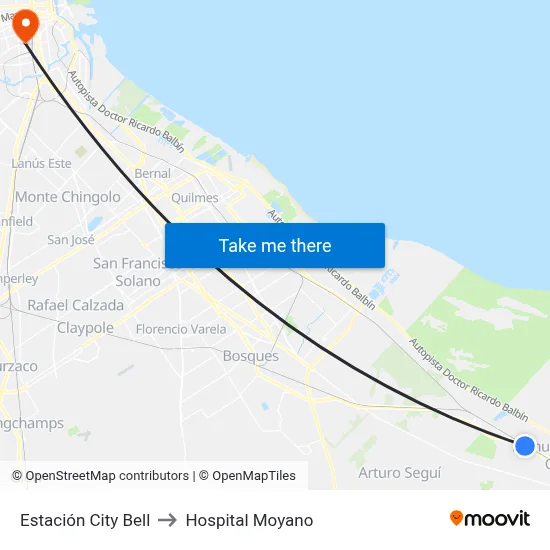 Estación City Bell to Hospital Moyano map