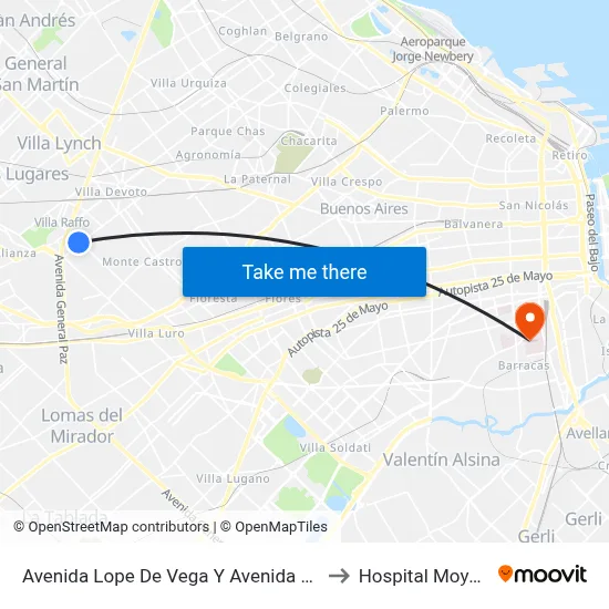 Avenida Lope De Vega Y Avenida Beiró to Hospital Moyano map