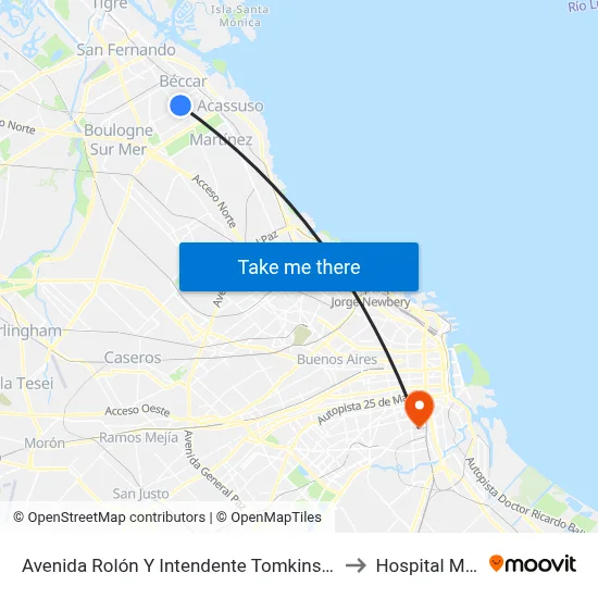 Avenida Rolón Y Intendente Tomkinson 343 Parada to Hospital Moyano map