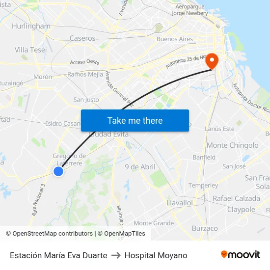 Estación María Eva Duarte to Hospital Moyano map