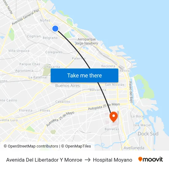 Avenida Del Libertador Y Monroe to Hospital Moyano map