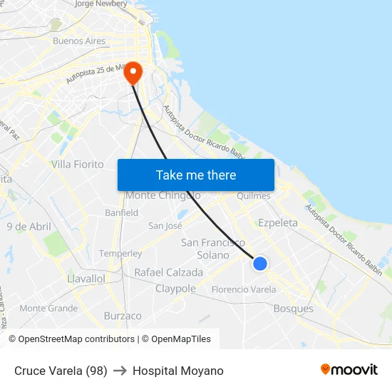 Cruce Varela (98) to Hospital Moyano map