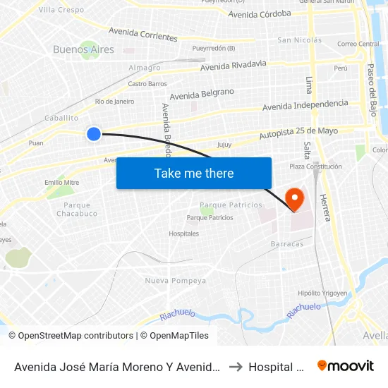 Avenida José María Moreno Y Avenida Alberdi (42 - 135) to Hospital Moyano map