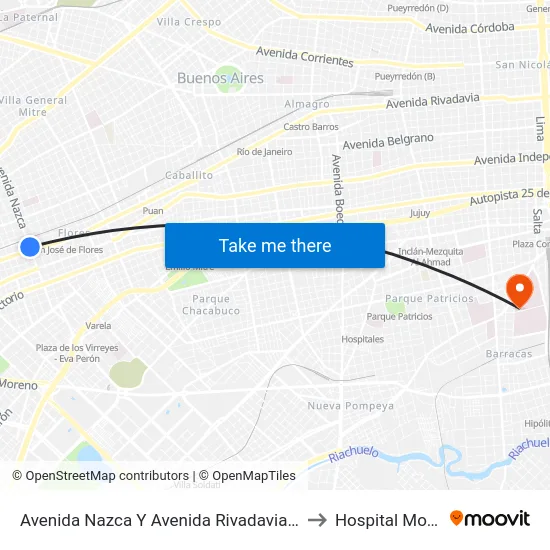 Avenida Nazca Y Avenida Rivadavia (25 - 53) to Hospital Moyano map