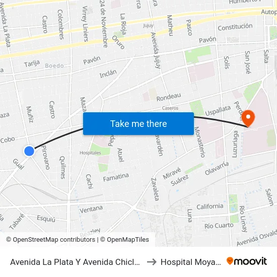 Avenida La Plata Y Avenida Chiclana to Hospital Moyano map