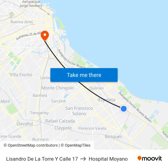 Lisandro De La Torre Y Calle 17 to Hospital Moyano map