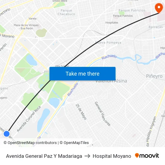 Avenida General Paz Y Madariaga to Hospital Moyano map