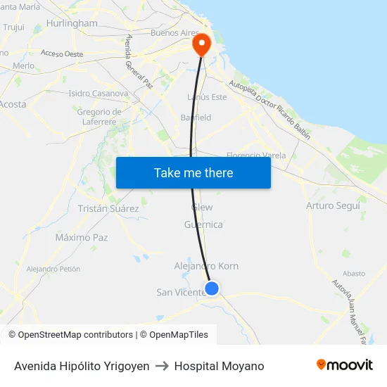 Avenida Hipólito Yrigoyen to Hospital Moyano map