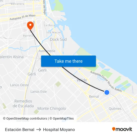 Estación Bernal to Hospital Moyano map