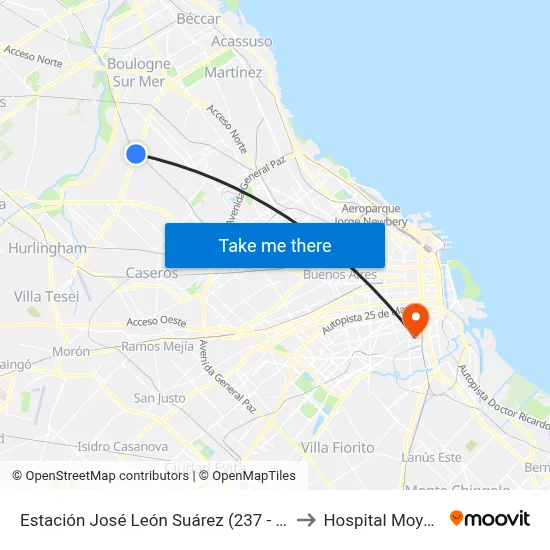 Estación José León Suárez (237 - 338) to Hospital Moyano map