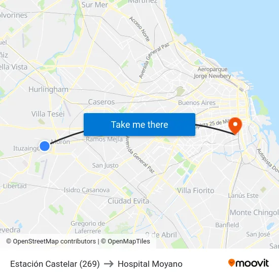Estación Castelar (269) to Hospital Moyano map