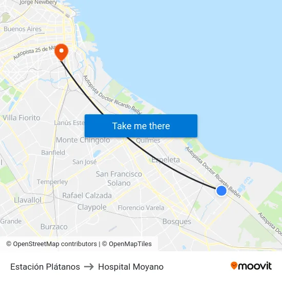 Estación Plátanos to Hospital Moyano map