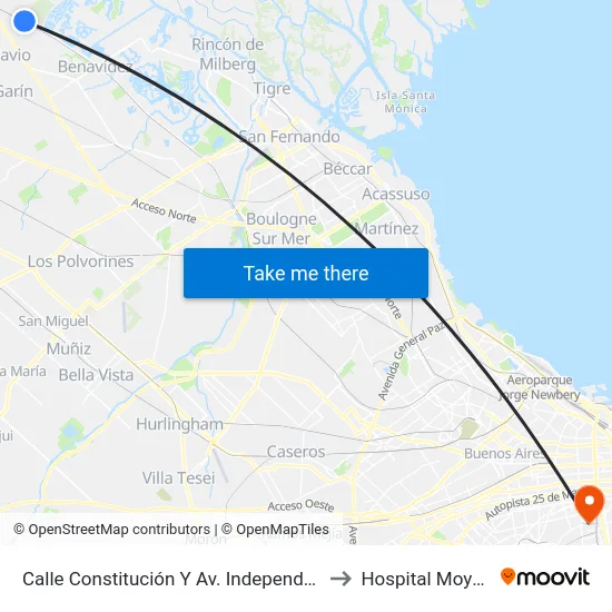 Calle Constitución Y Av. Independencia to Hospital Moyano map