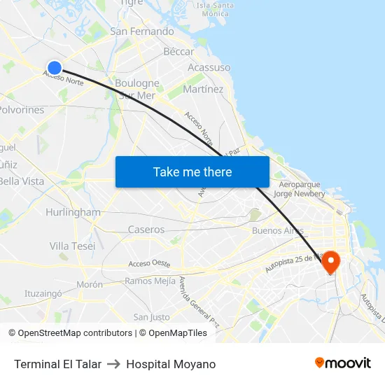 Terminal El Talar to Hospital Moyano map