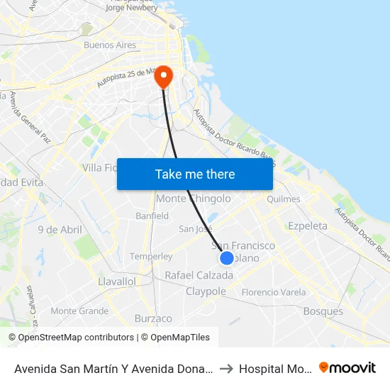 Avenida San Martín Y Avenida Donato Álvarez to Hospital Moyano map
