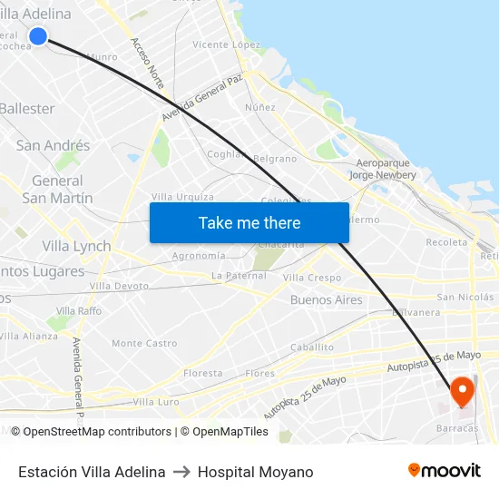Estación Villa Adelina to Hospital Moyano map