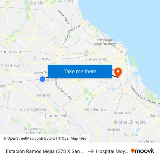 Estación Ramos Mejía (378 X San Martín) to Hospital Moyano map