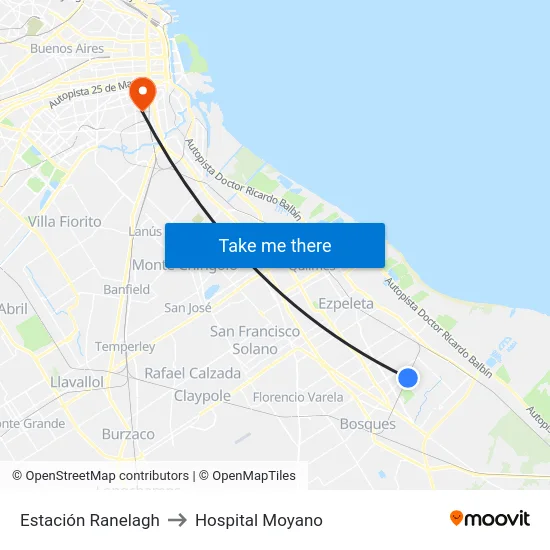Estación Ranelagh to Hospital Moyano map