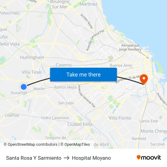 Santa Rosa Y Sarmiento to Hospital Moyano map