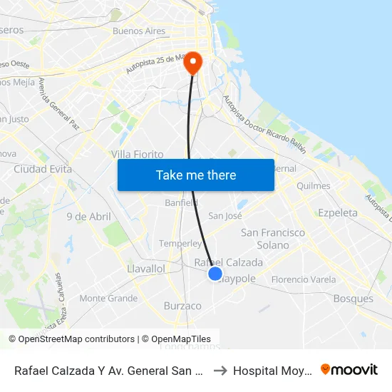 Rafael Calzada Y Av. General San Martín to Hospital Moyano map