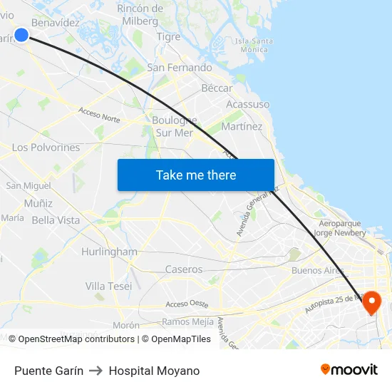Puente Garín to Hospital Moyano map