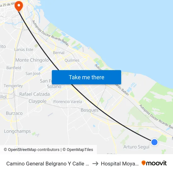 Camino General Belgrano Y Calle 426 to Hospital Moyano map