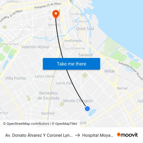 Av. Donato Álvarez Y Coronel Lynch to Hospital Moyano map