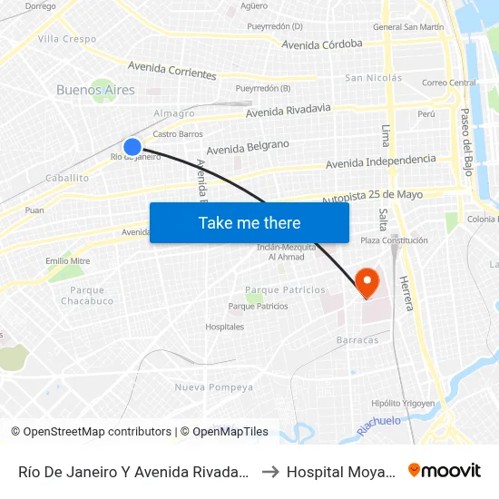 Río De Janeiro Y Avenida Rivadavia to Hospital Moyano map