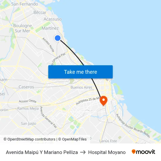 Avenida Maipú Y Mariano Pelliza to Hospital Moyano map