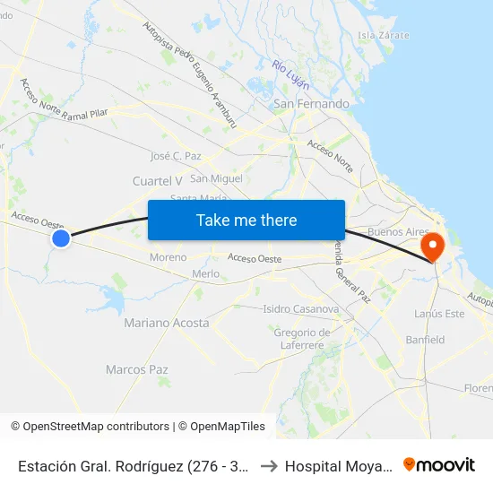 Estación Gral. Rodríguez (276 - 365) to Hospital Moyano map