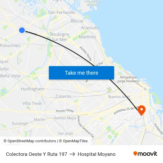 Colectora Oeste Y Ruta 197 to Hospital Moyano map
