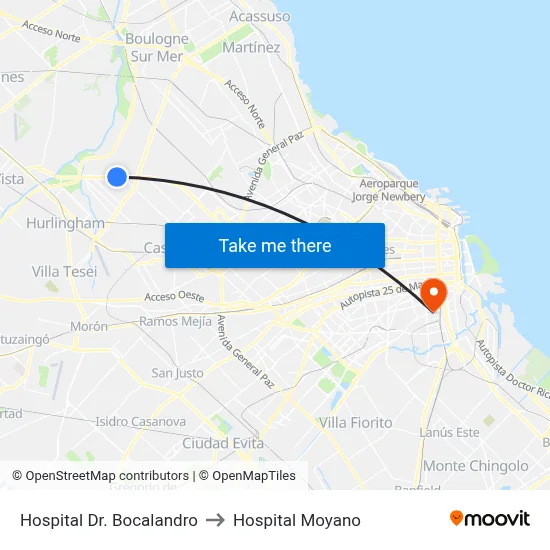 Hospital Dr. Bocalandro to Hospital Moyano map