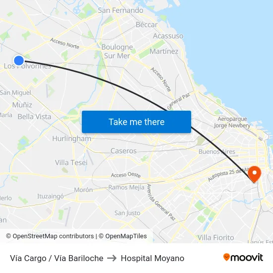 Vía Cargo / Vía Bariloche to Hospital Moyano map