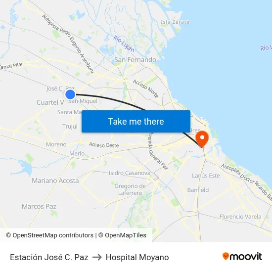 Estación José C. Paz to Hospital Moyano map