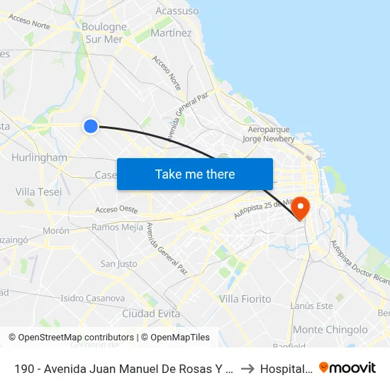 190 - Avenida Juan Manuel De Rosas Y 101 - Avenida Balbín (Rotonda) to Hospital Moyano map