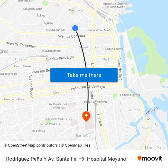 Rodríguez Peña Y Av. Santa Fe to Hospital Moyano map