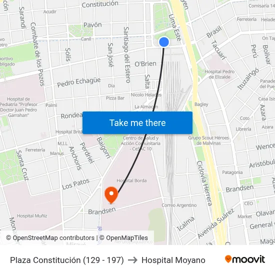 Plaza Constitución (129 - 197) to Hospital Moyano map