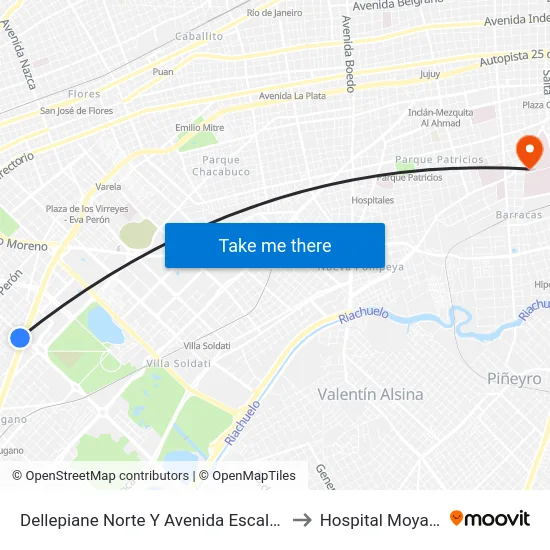 Dellepiane Norte Y Avenida Escalada to Hospital Moyano map